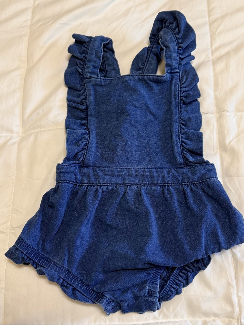 NEW - Cat & Jack Baby Girl Blue Ruffle Strap Romper Denim Look 6-9M